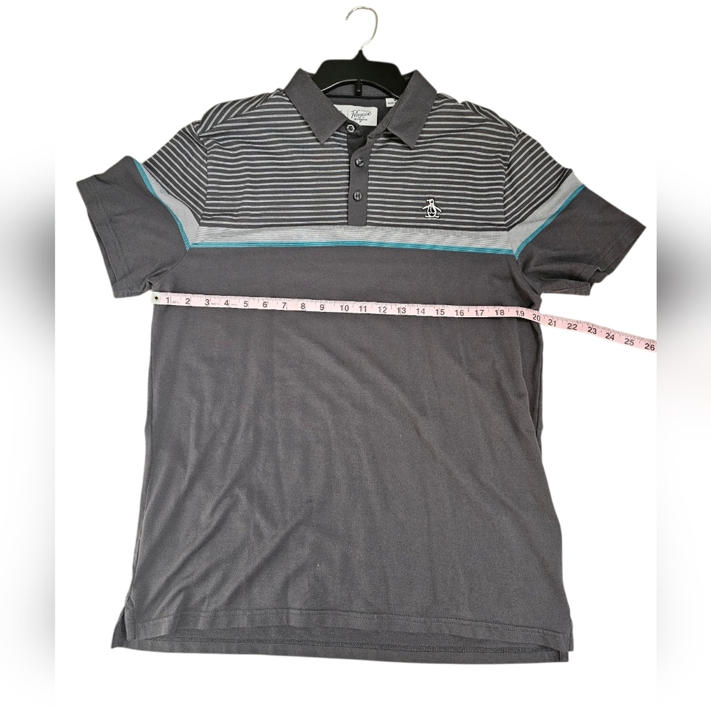 Original Penguin Mens M Polo Gray Cotton Blend Striped Shirt Iconic Quiet Luxury - Picture 5 of 6